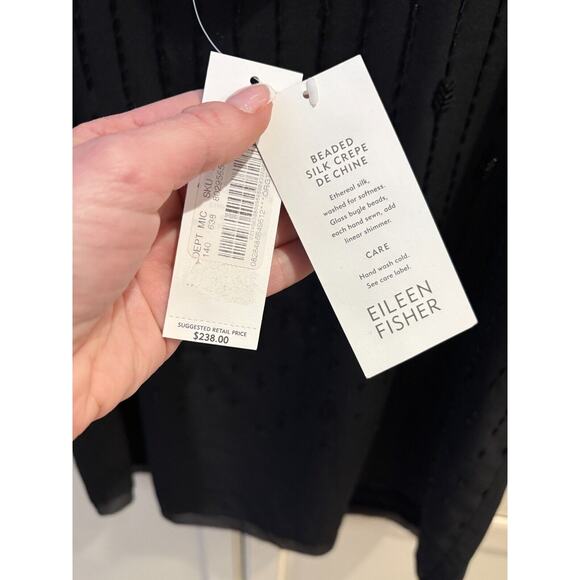 Eileen Fisher Womens Petite Small Silk Beaded Blouse Black NEW MSRP $229 - Picture 4 of 5